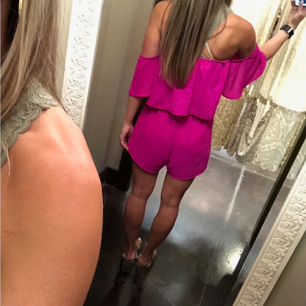 Pink Off-Shoulder Romper - Picture 2 of 3